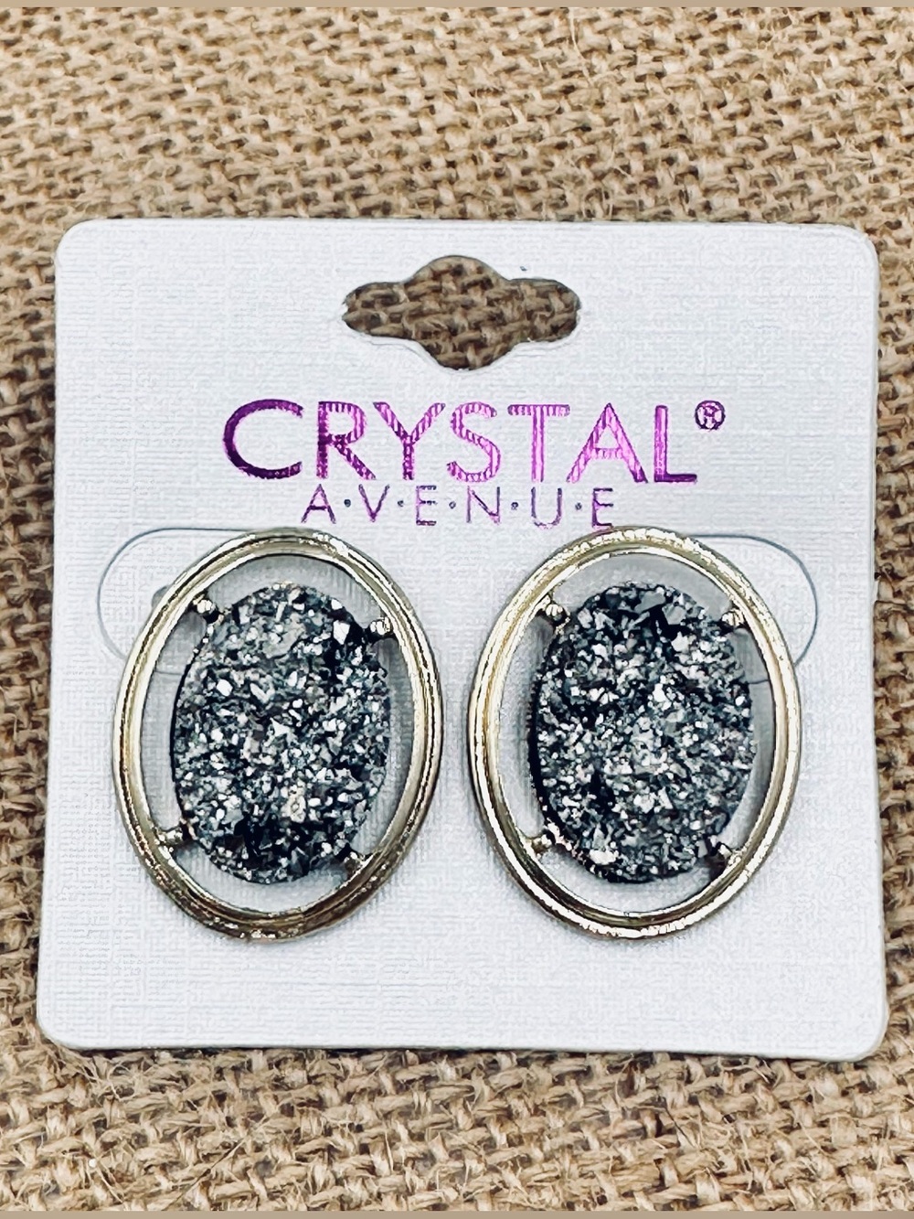 🌼 Hematite Grey Faux Druzy Oval Stud Earrings